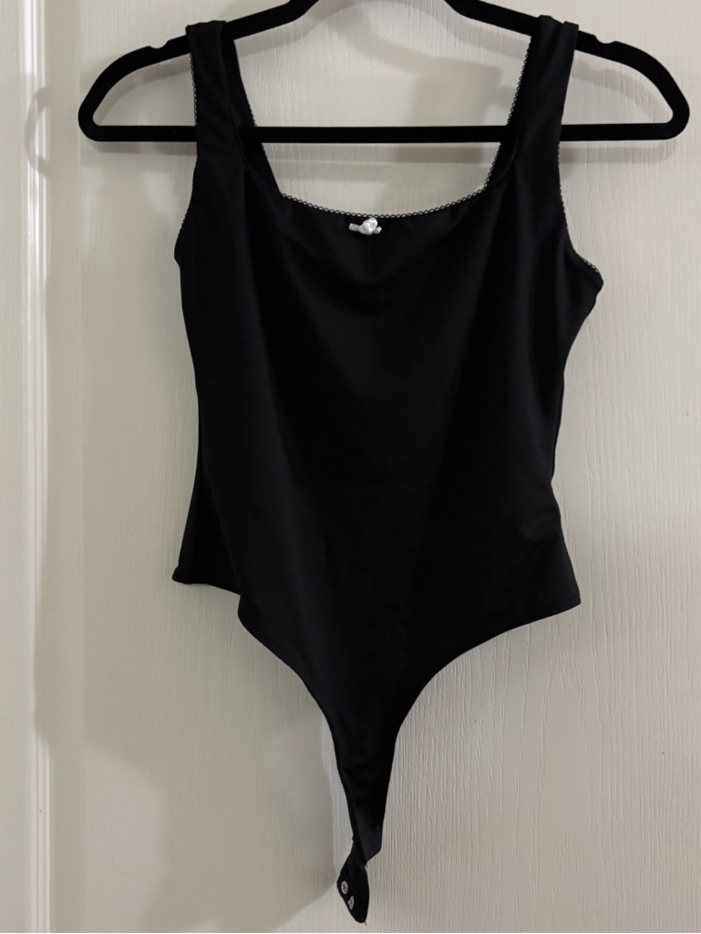Women's Black Scoop Neck Bodysuit with Snap Closure